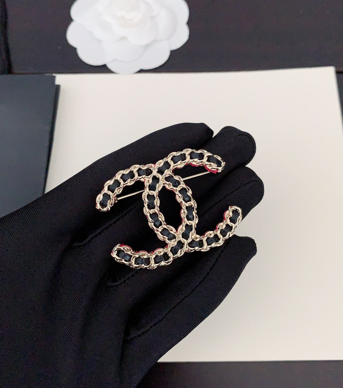 18K Chanel Leather Pink Brooch