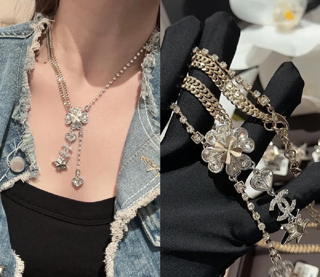 18K Chanel Heart Crystals Chain Necklace