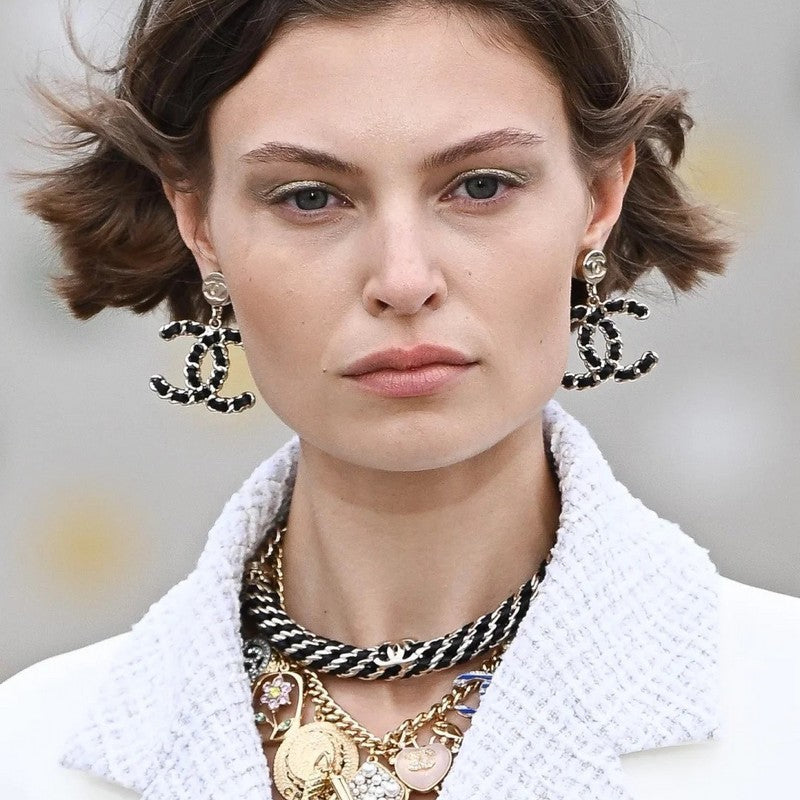 18K Chanel Leather Gold Earrings