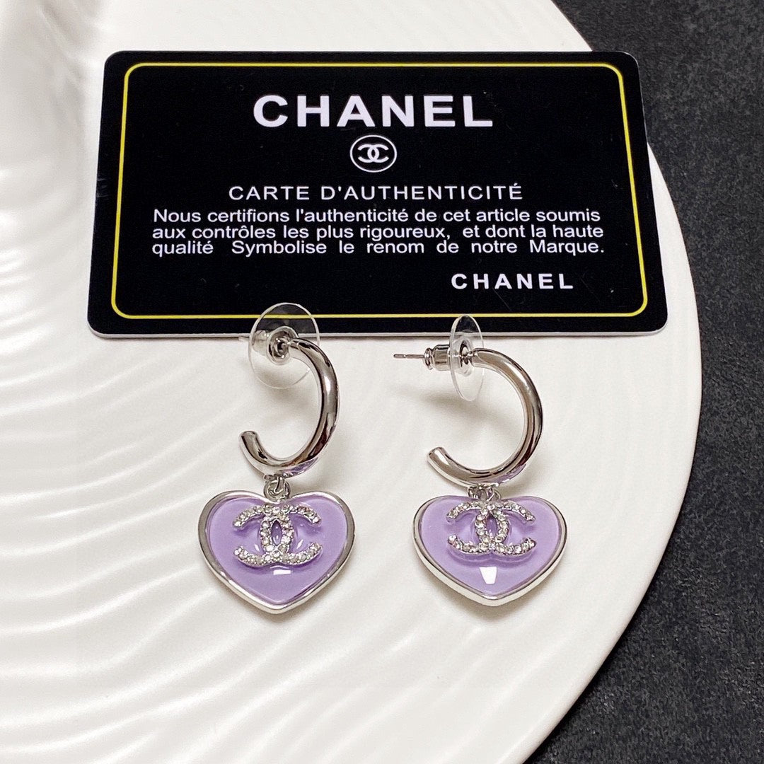 18K Chanel Purple Heart Earrings