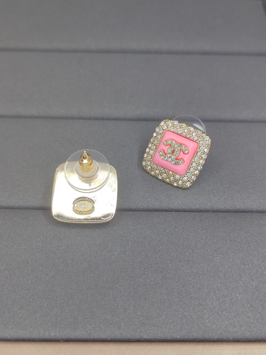 18K Chanel Diamond Square Pink Earrings