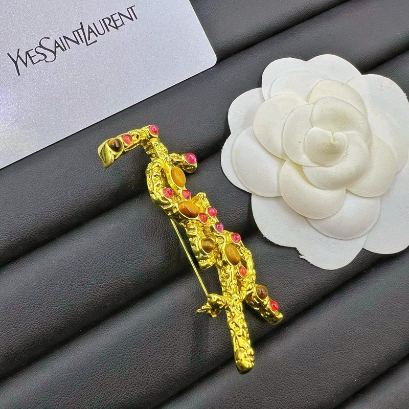18K Saint Laurent YSL Crystal Brooch