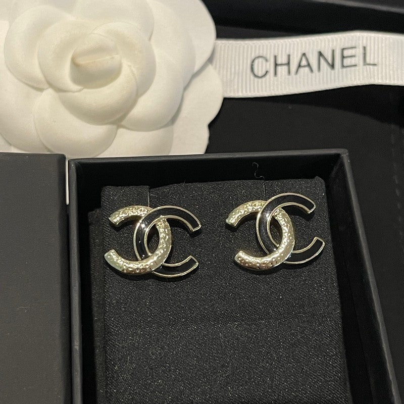 18K Chanel 26C Black Gold Diamond Earrings