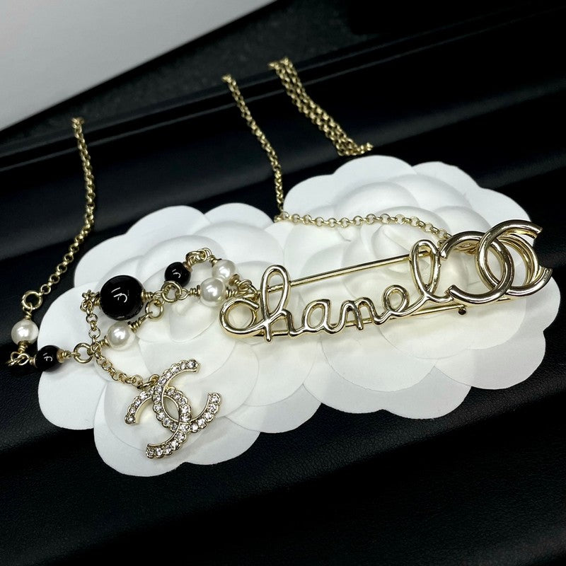 18K Chanel Rhinestone Pearl Letter Necklace