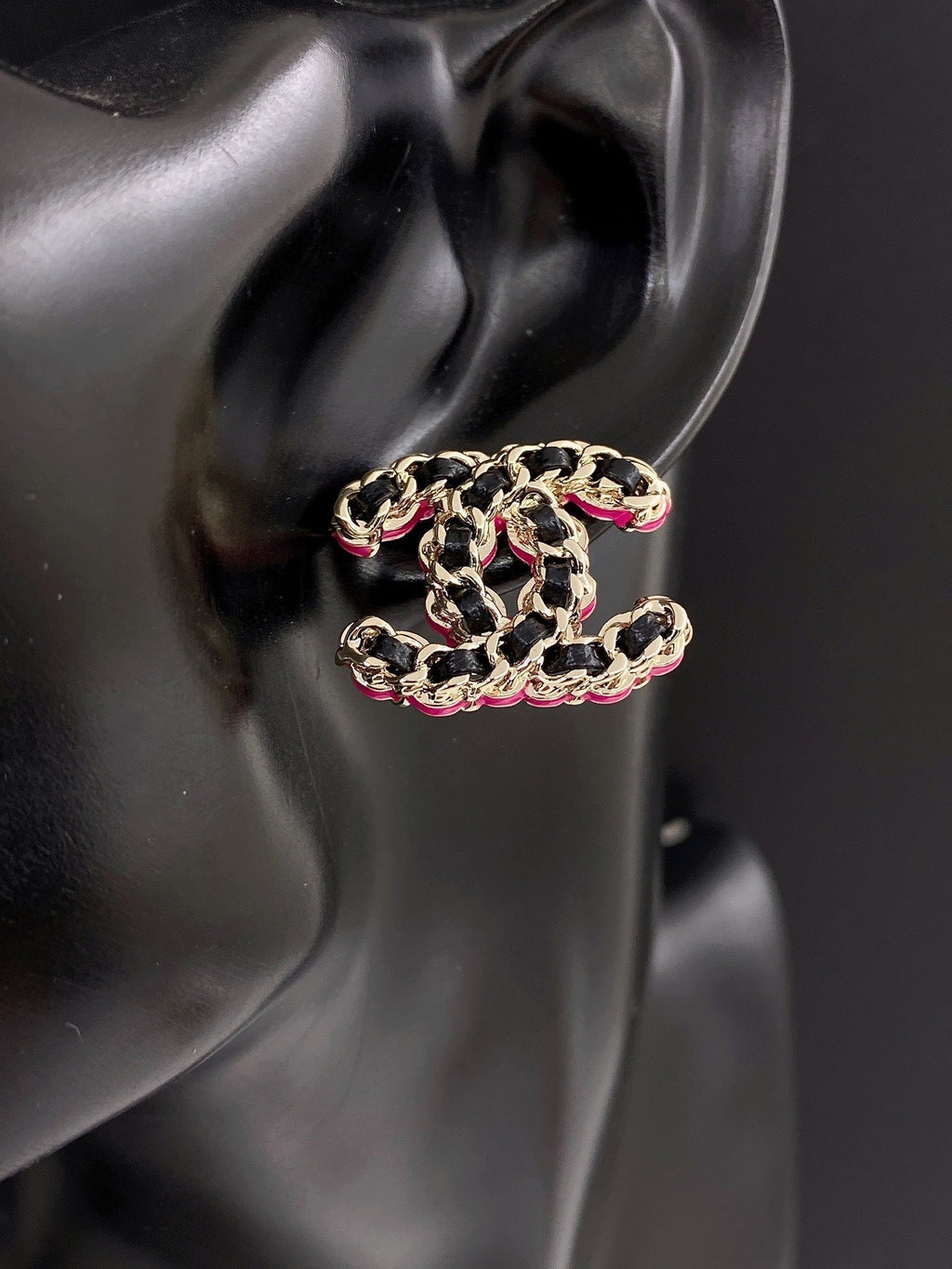 18K Chanel Pink Resin Leather Earrings