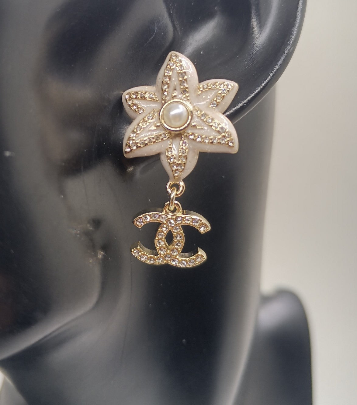 18K Chanel Camellia Pendant Earrings