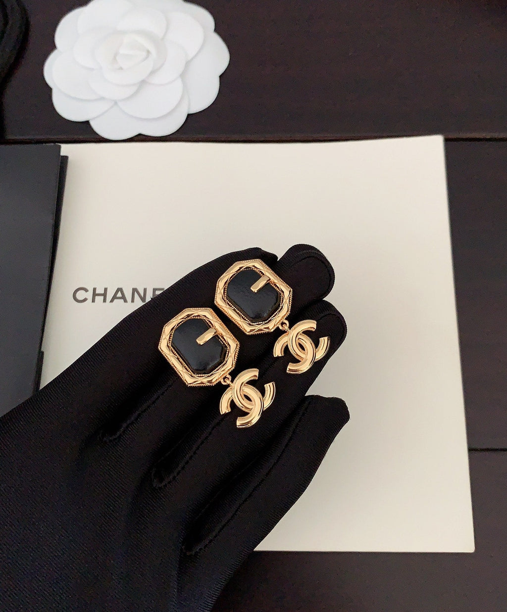 18K Chanel Pendant Leather Earrings