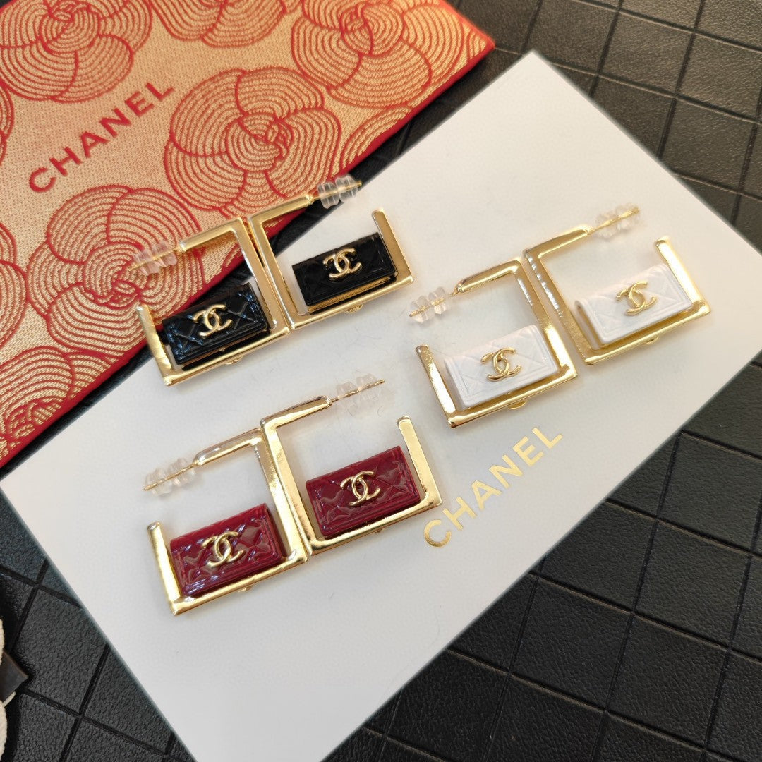 18K Chanel Red Bag Hoop Earrings
