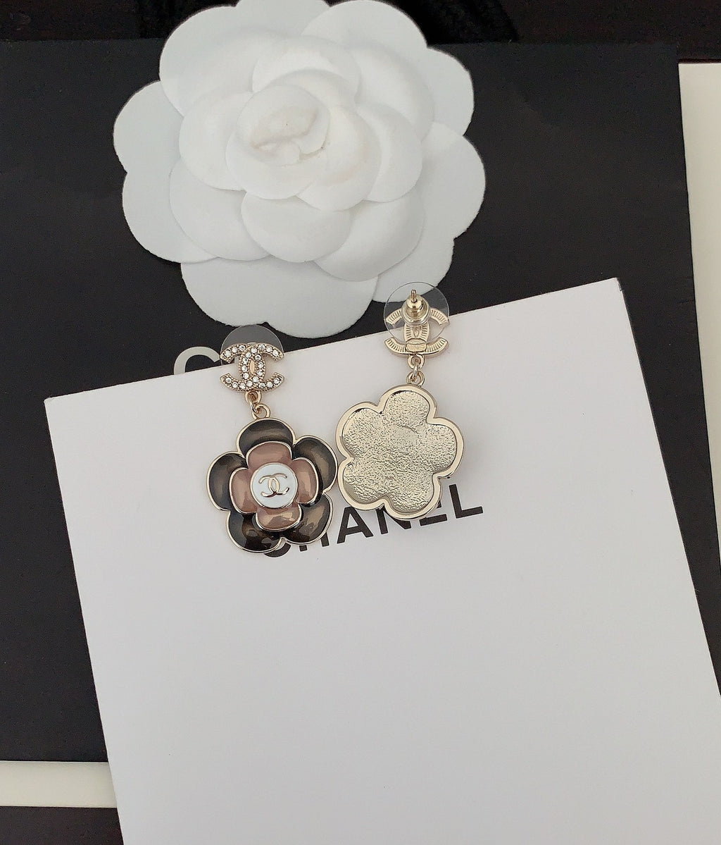 18K Chanel Flower Pendant Earrings