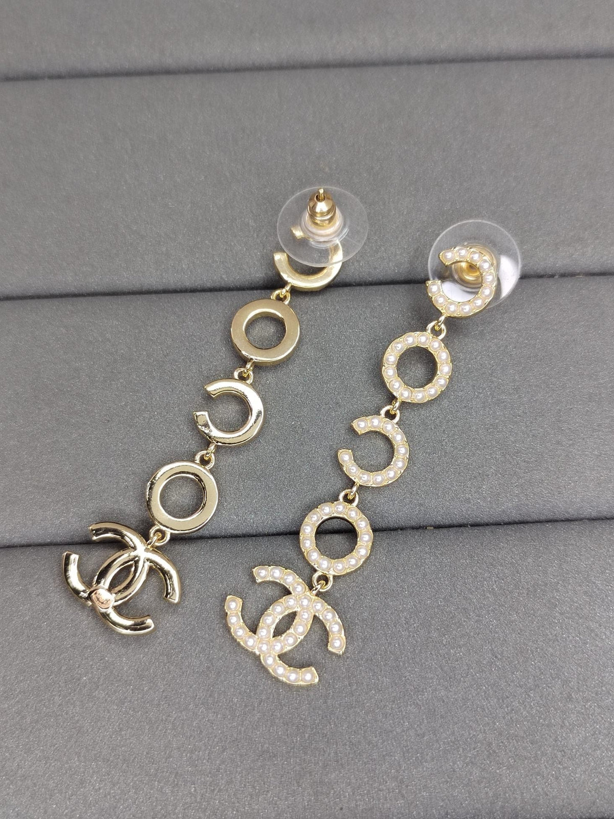 18K Chanel Pearl Pendant Earrings