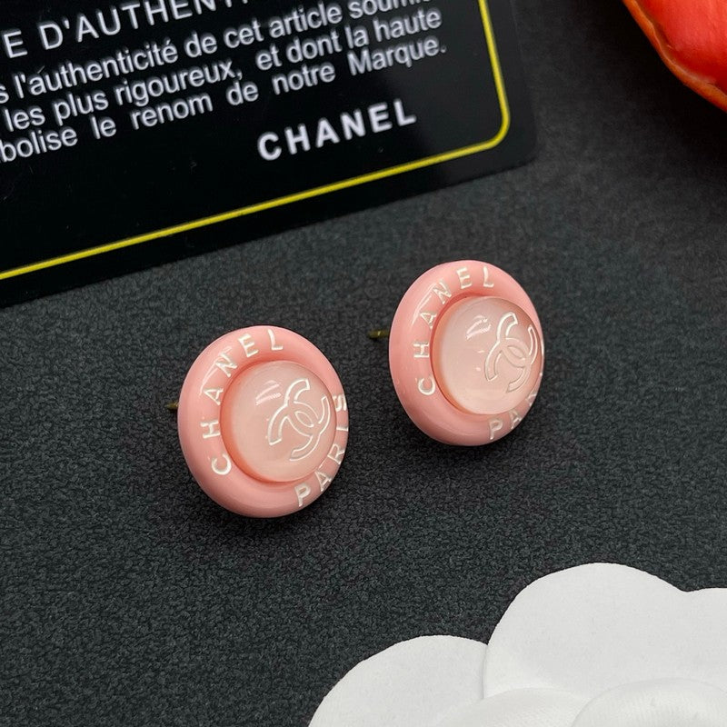18K Chanel Pink Round Earrings