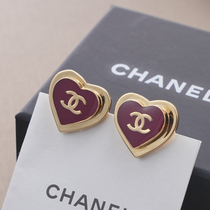 18K Chanel Black & Red Heart Earrings