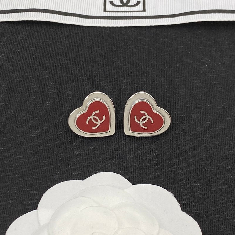 18K Chanel Black & Red Heart Gold Earrings