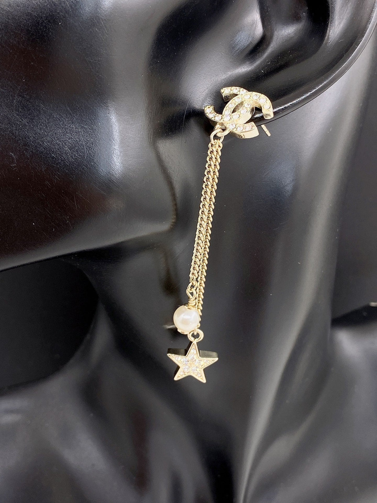 18K Chanel Pearl & Star Earrings