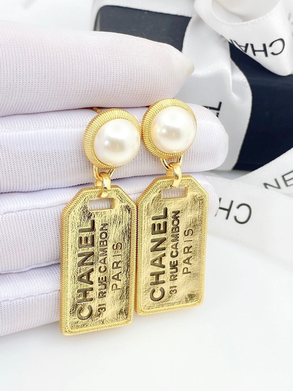 18K Chanel Paris Pearl Earrings