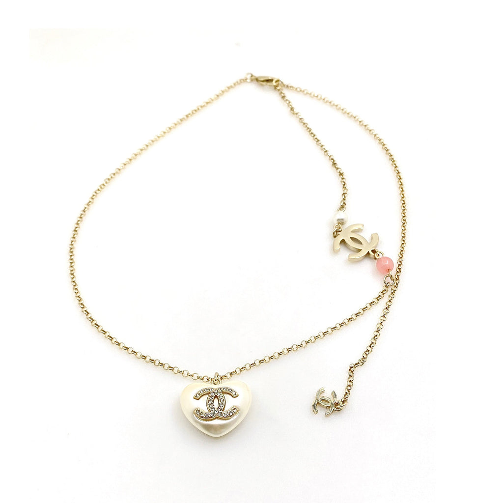 18K Chanel Pearl Heart Pink Necklace