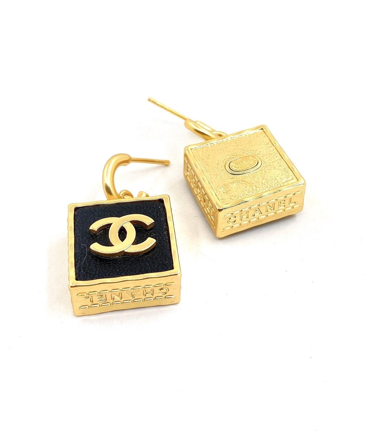 18K Chanel Black Bag Pendant Earrings