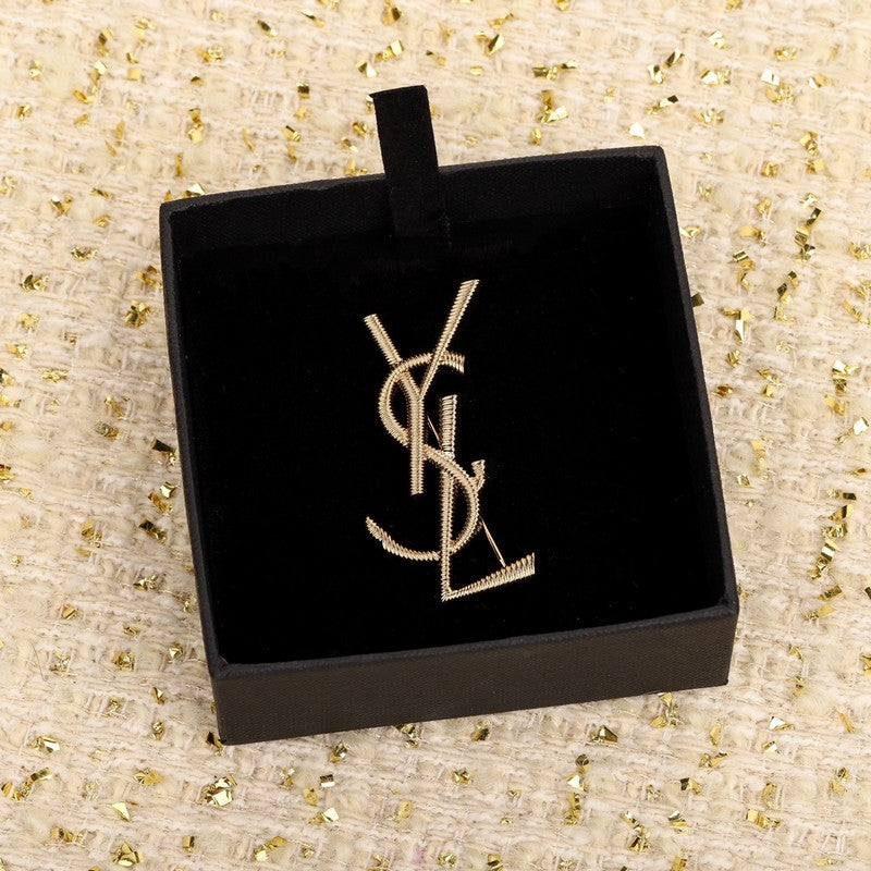 18K Saint Laurent YSL Stripe Gold Brooch