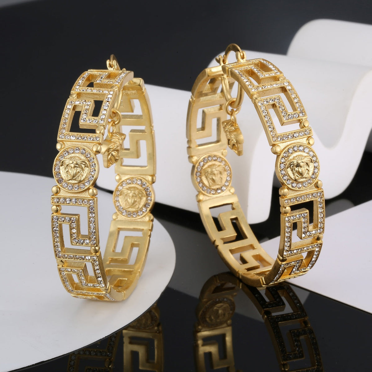 18K Versace Round Crystals Earrings