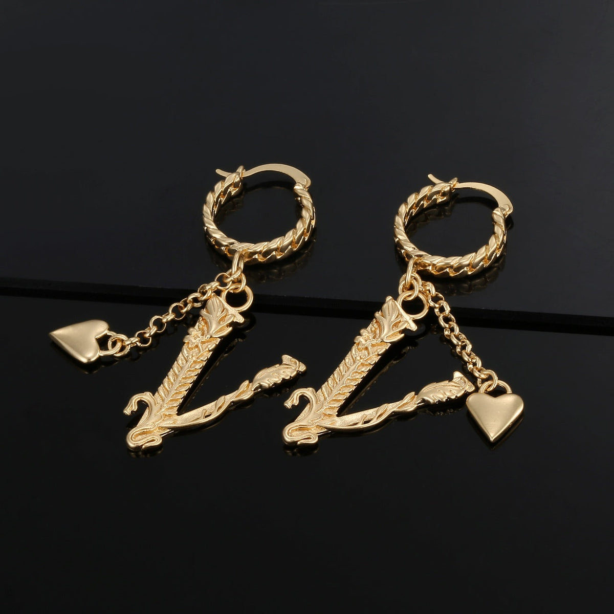 18K Valentino Heart Long Earrings