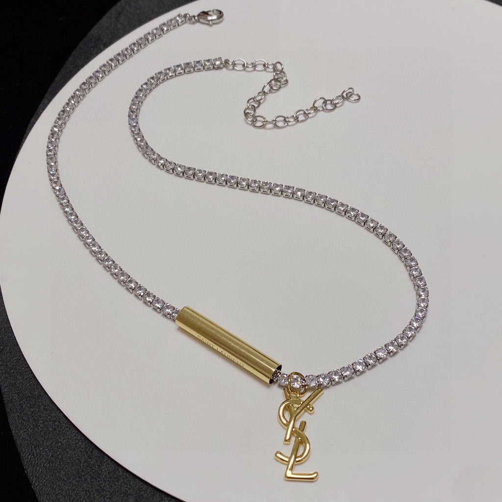 18K Saint Laurent YSL Chain Diamond Necklace