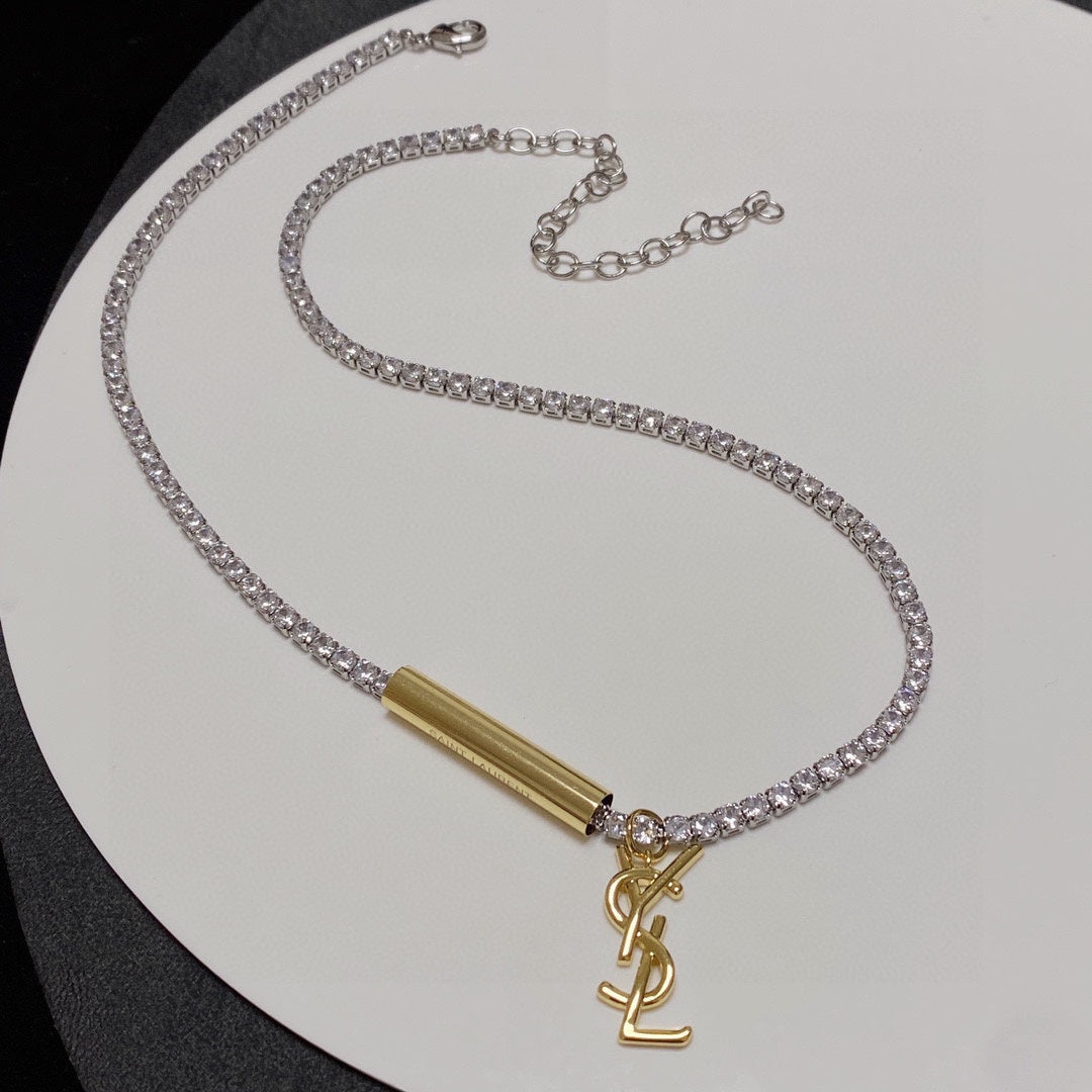 18K Saint Laurent YSL Chain Diamond Necklace