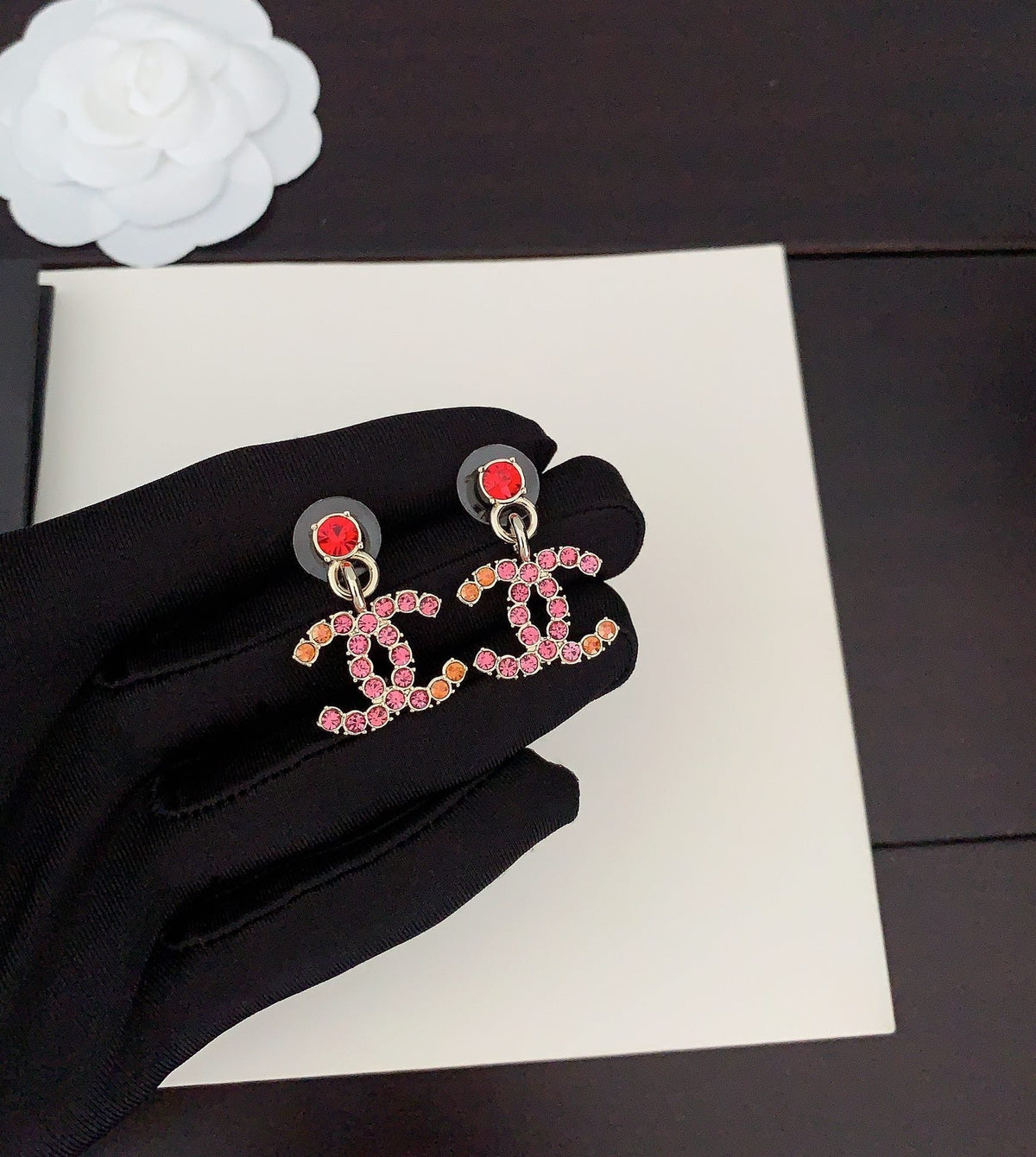 18K Chanel Pink Crystals Earrings
