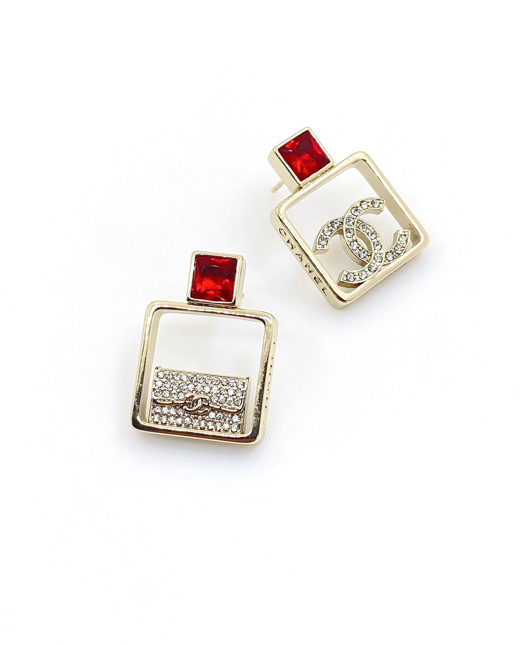 18K Chanel Red Bottle Pendant Earrings