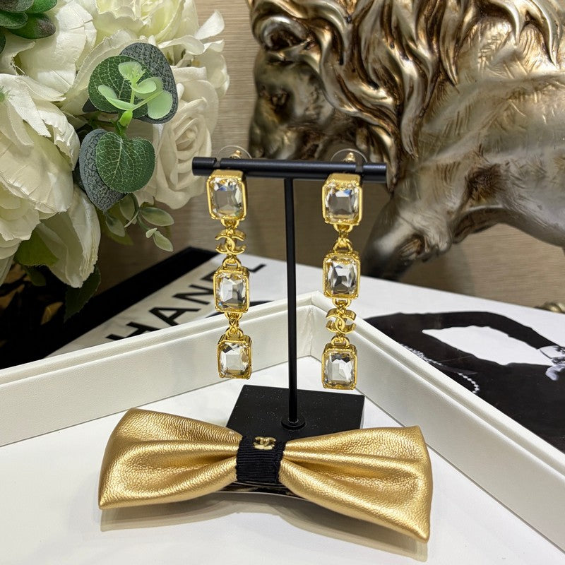 18K Chanel 26P Crystal Gold Earrings