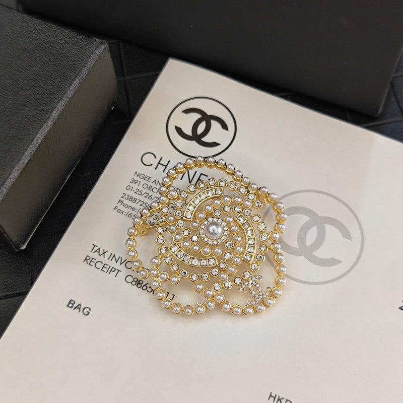 18K Chanel Camellia Pearl Brooch