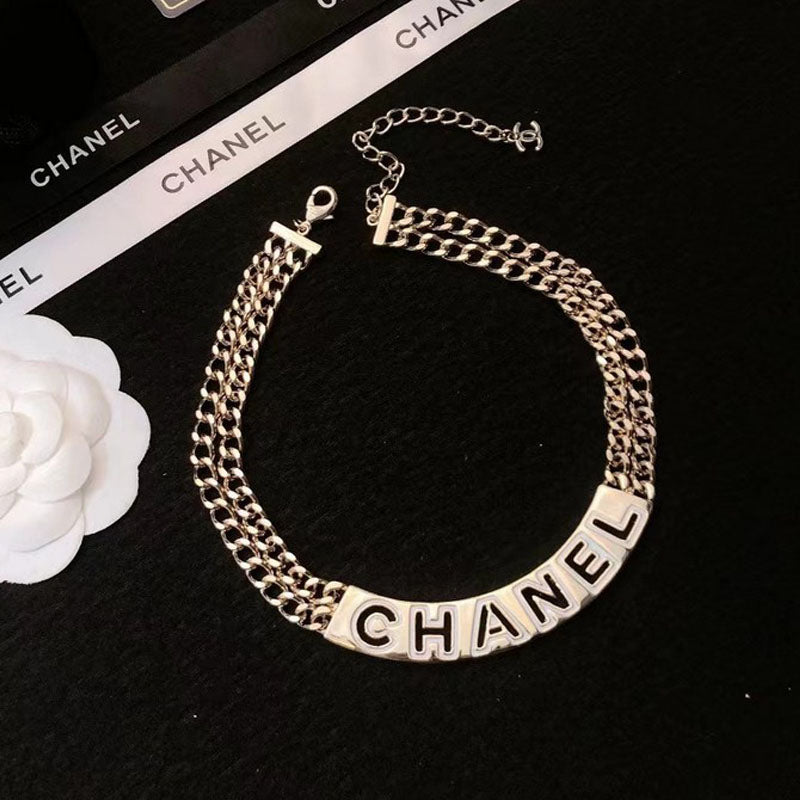 18K Chanel White Logo Choker Necklace