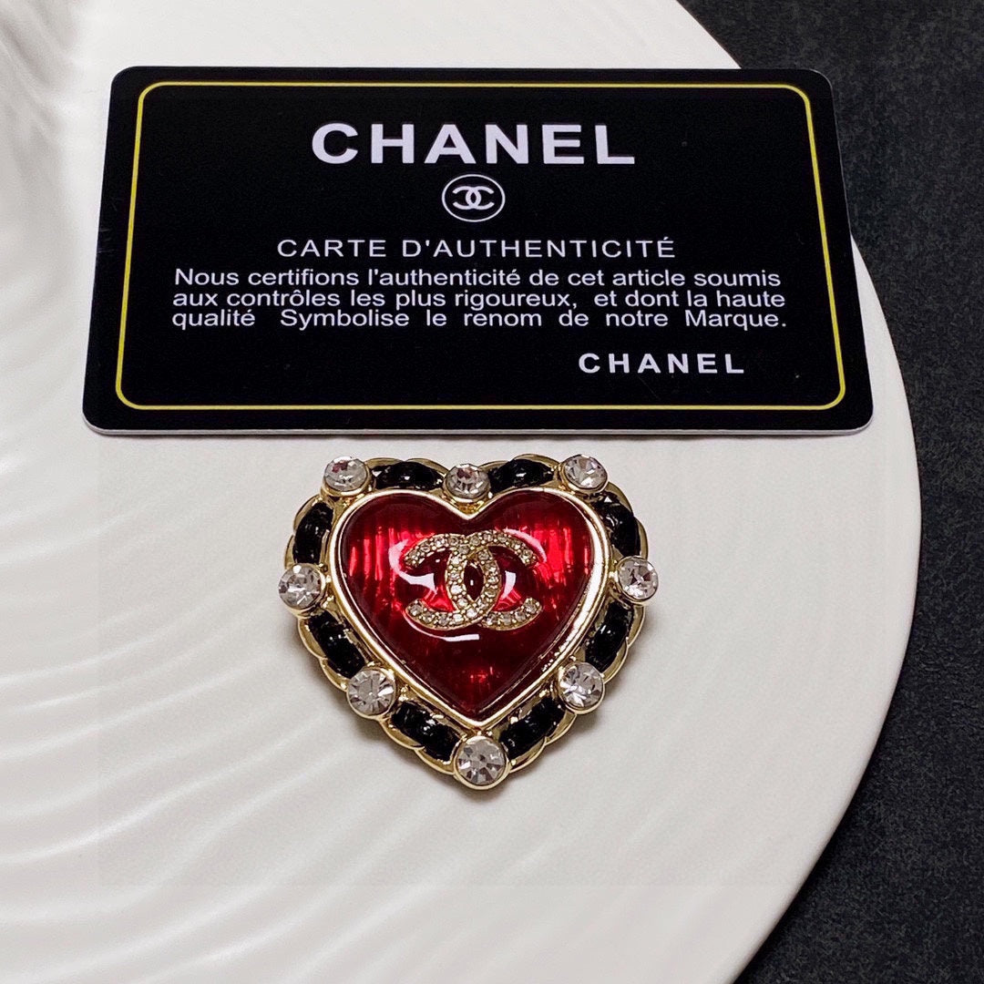 18K Chanel Red Crystal Heart Brooch