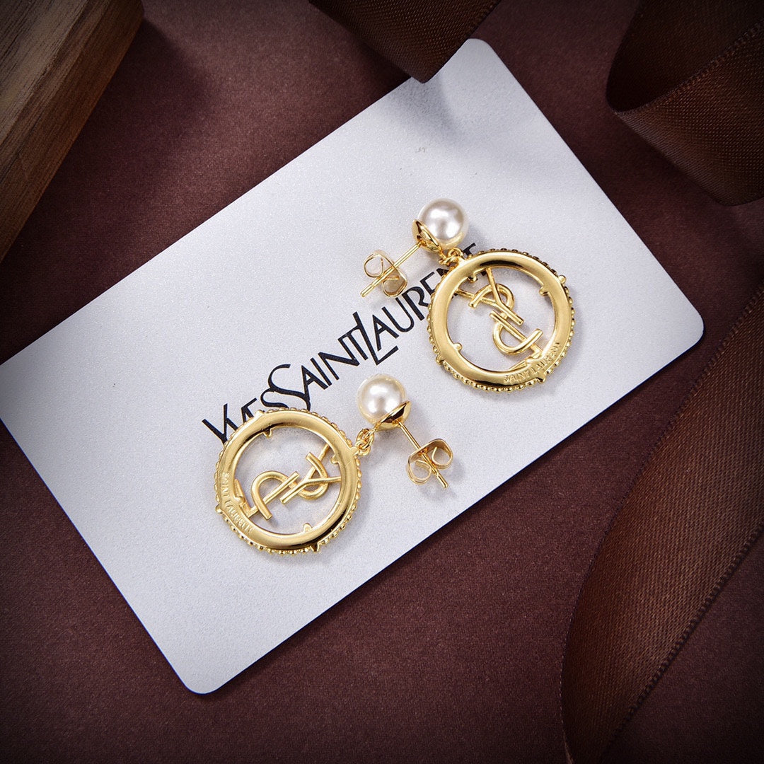 18K Saint Laurent YSL Circle Diamonds Earrings