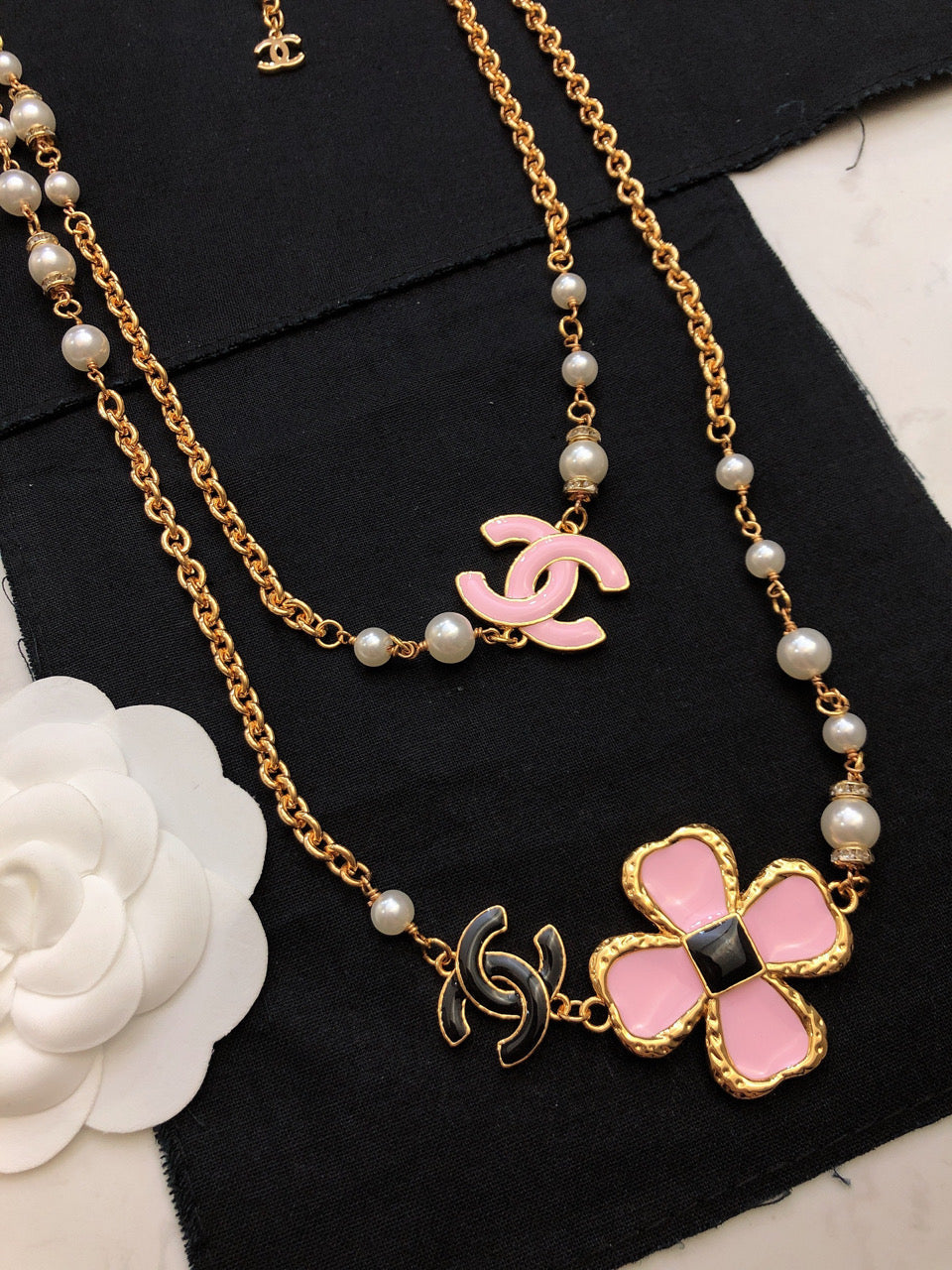 18K Chanel Pink Flowers Necklace