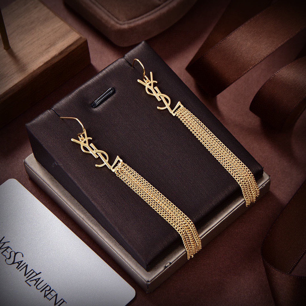 18K Saint Laurent YSL Monogram Tassels Earrings