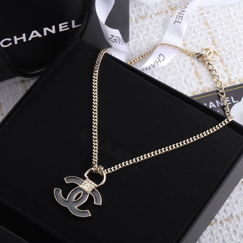 18K Chanel Black Resin Logo Necklace
