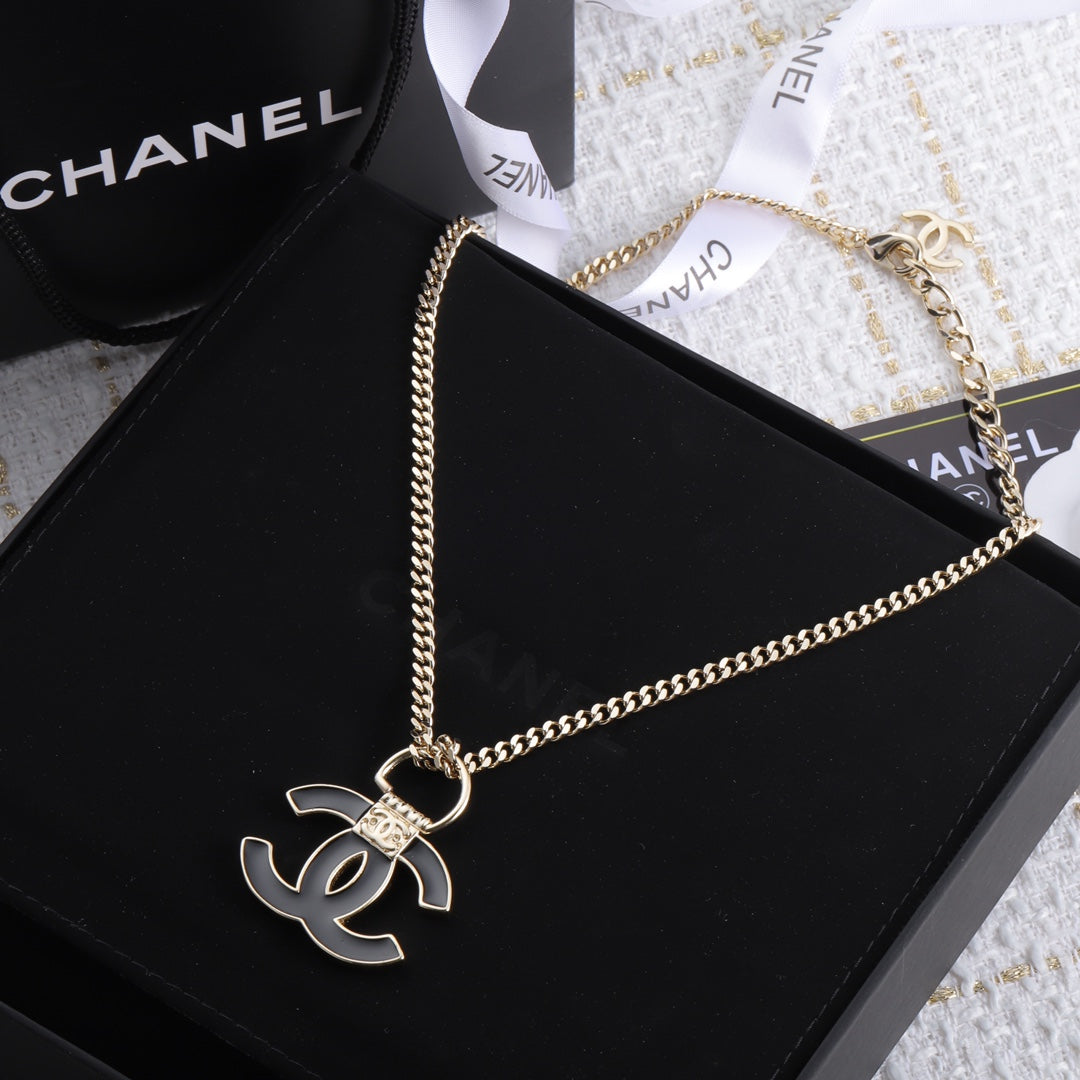 18K Chanel Black Resin Logo Necklace