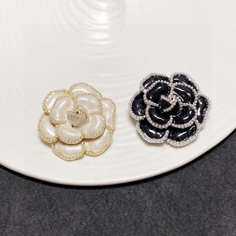 18K Chanel Camellia Black & White Brooch