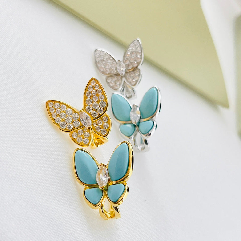18K Van Cleef & Arpels Two Butterfly Turquoise Earrings