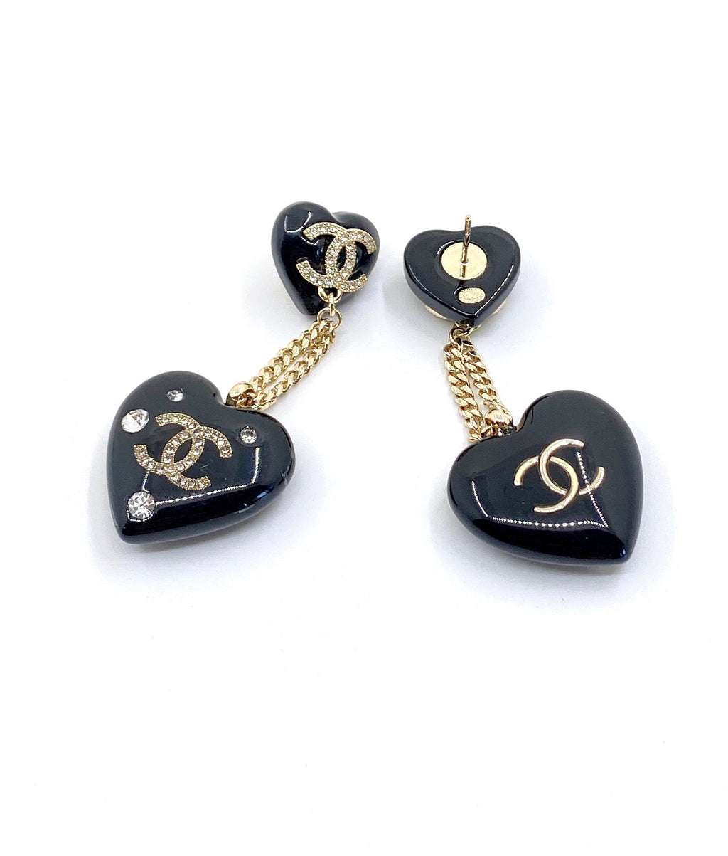 18K Chanel Heart Pendant Earrings