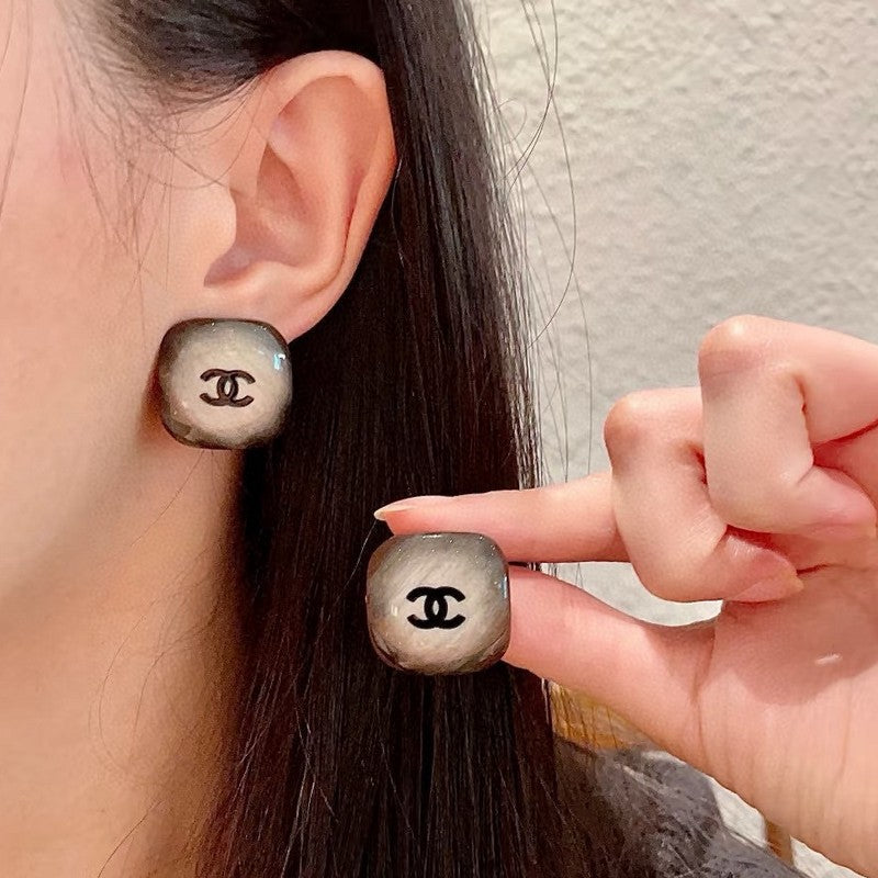 18K Chanel Black Square Earrings
