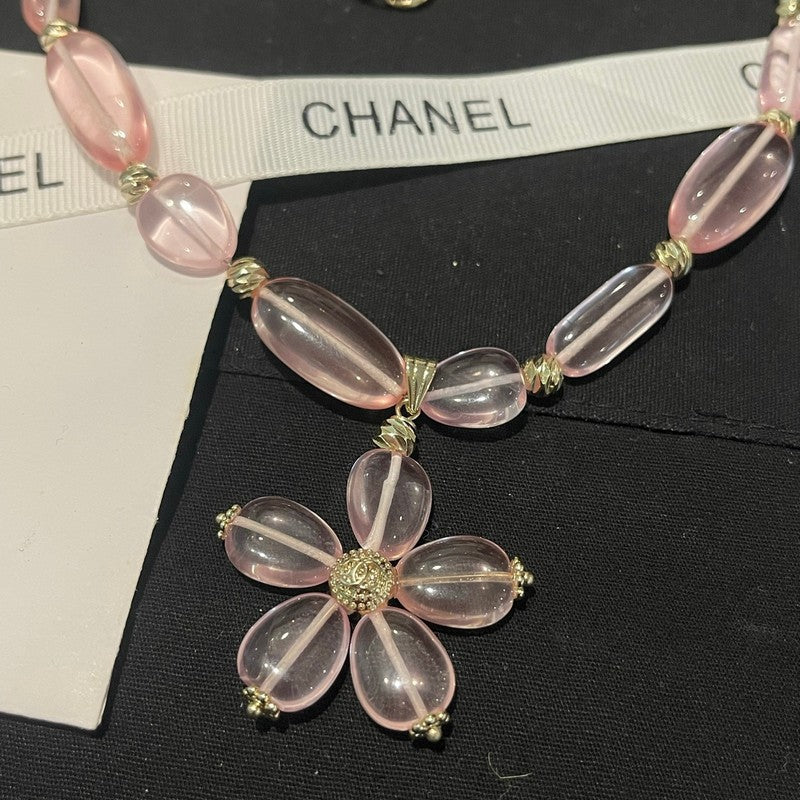 18K Chanel 26C Pink Crystal Flower Necklace