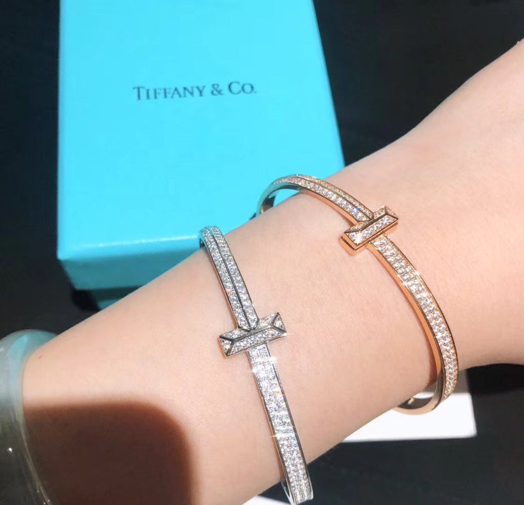 18K Tiffany & Co. T1 Wide Diamond Hinged Bangle Bracelet