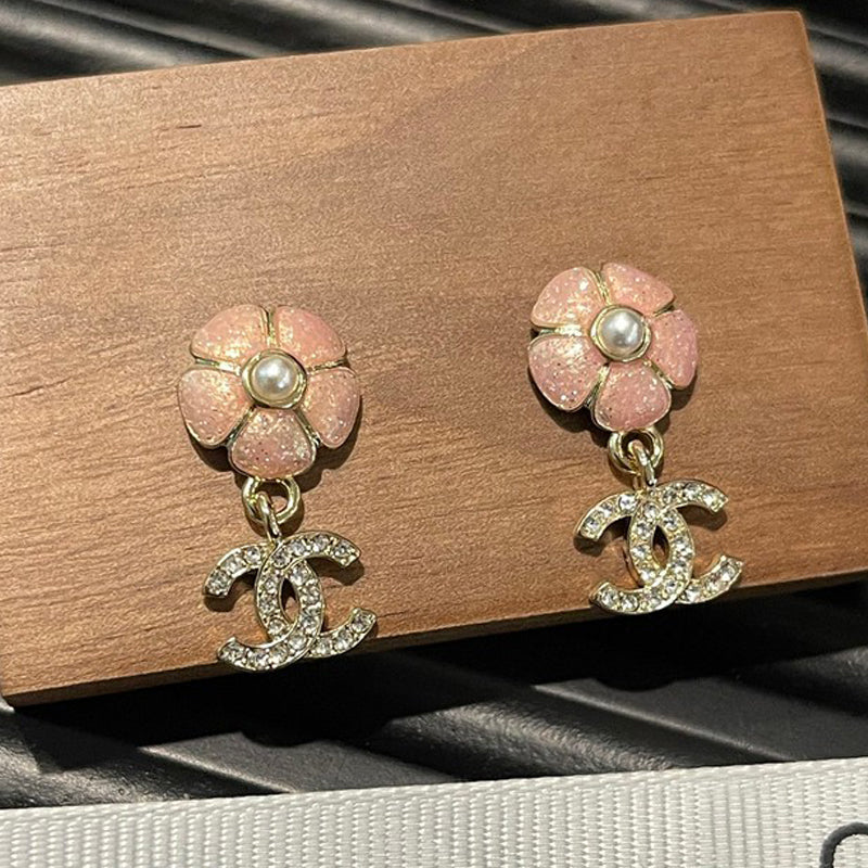 18K Chanel 26C Pink Camellia Diamond Earrings