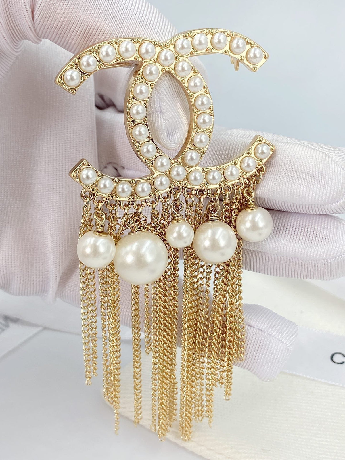18K Chanel Pearl Tassel Brooch