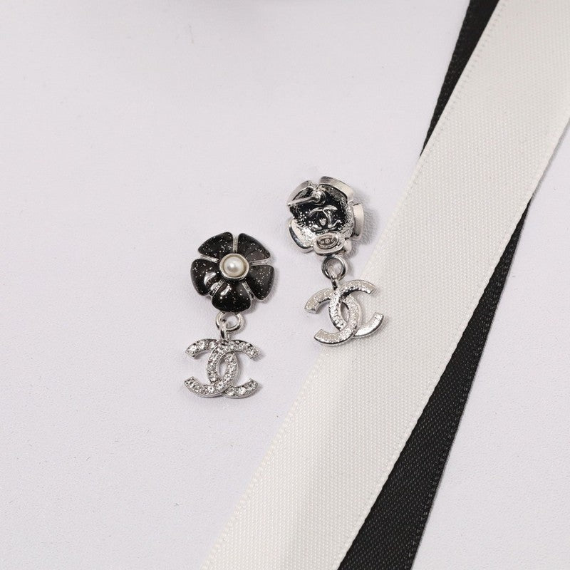 18K Chanel Black & Pink Camellia Diamond Earrings