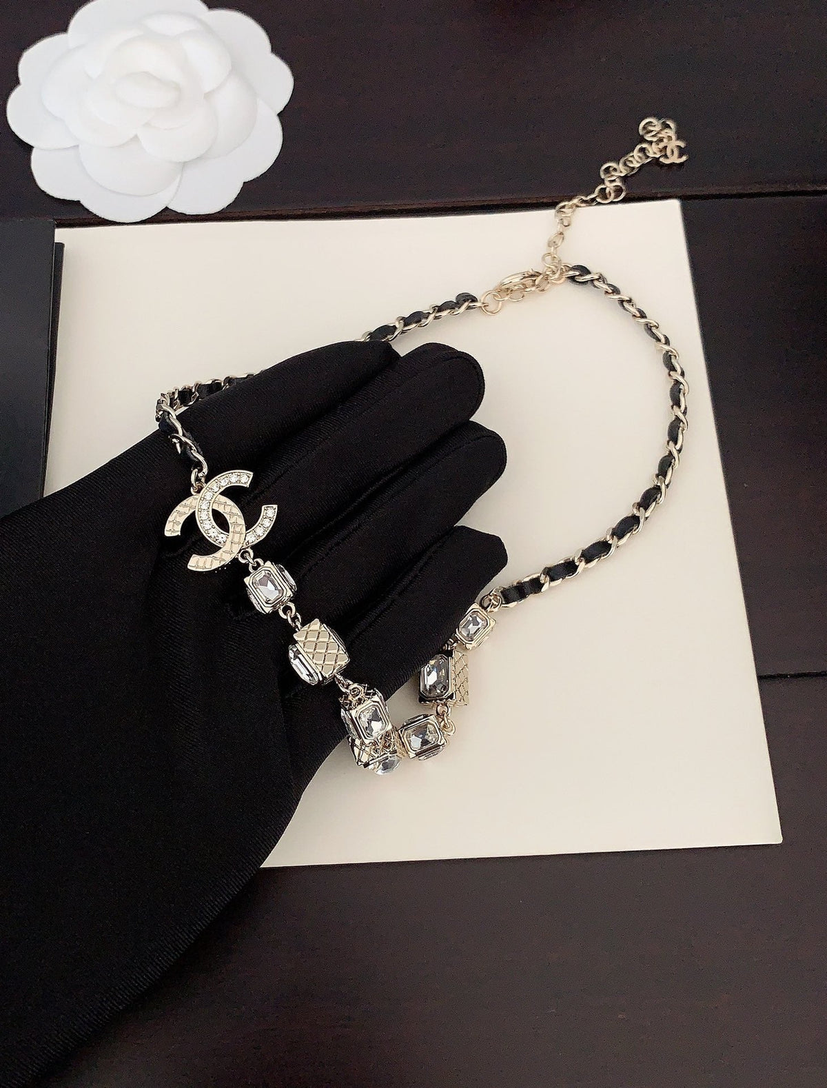 18K Chanel Square Crystal Choker Necklace