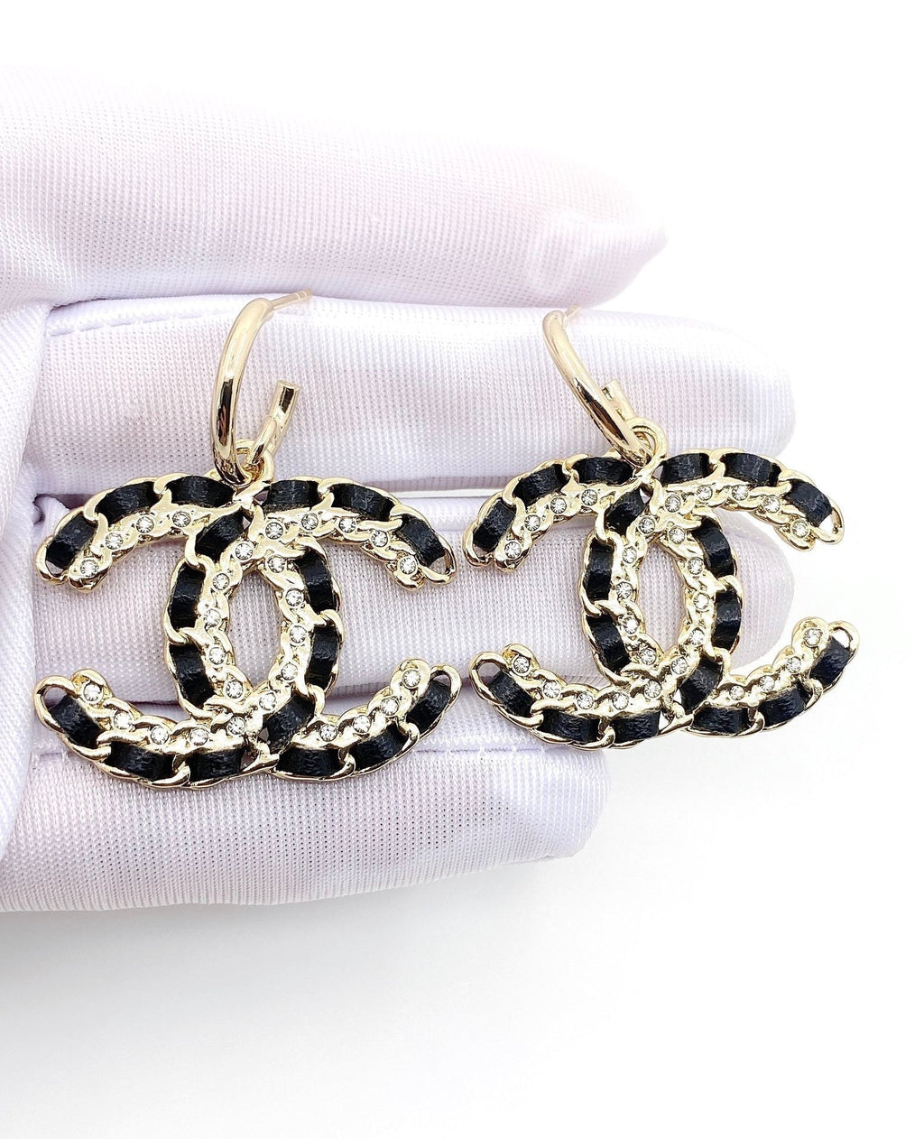 18K Chanel Pendant Leather Earrings
