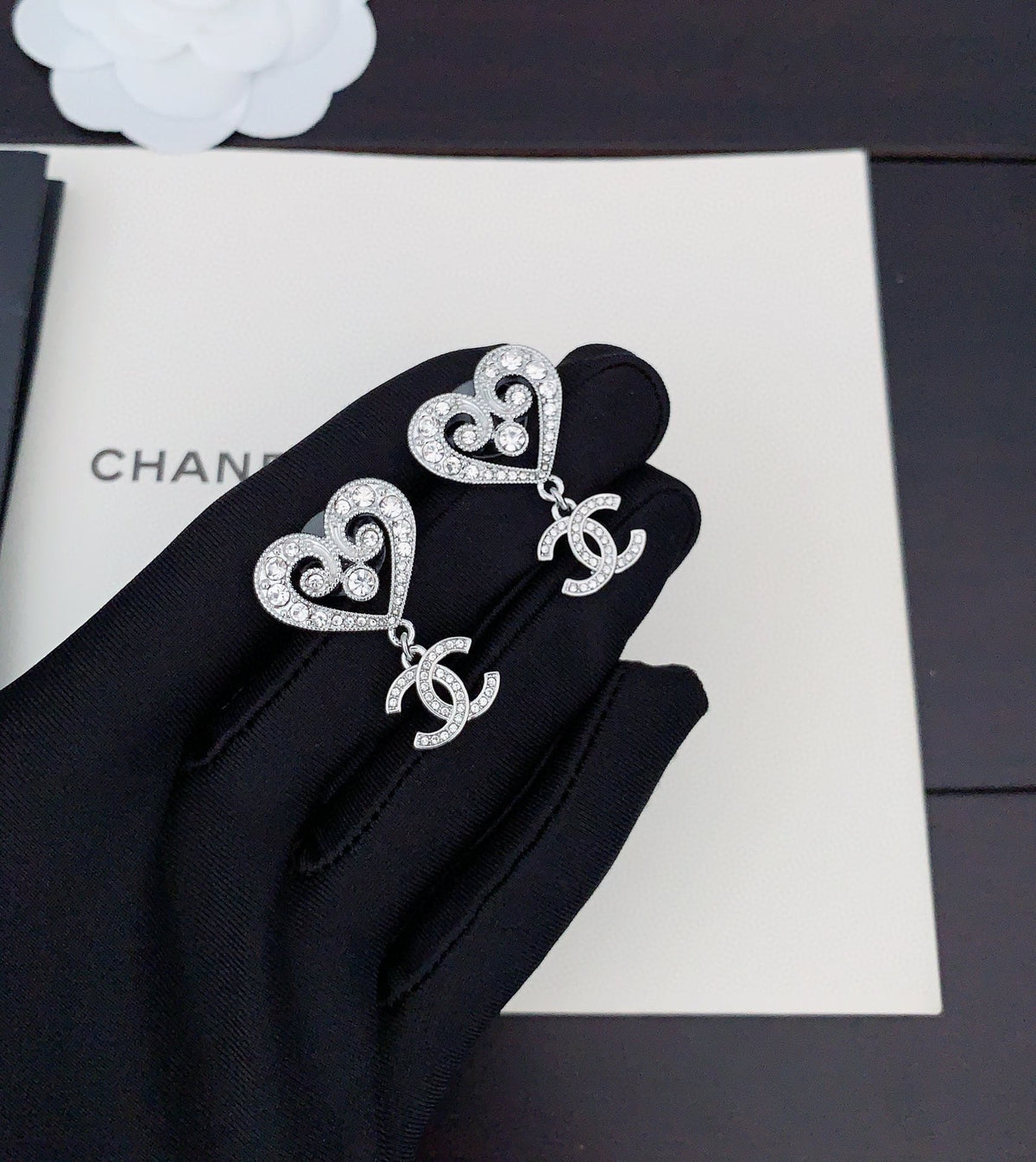 18K Chanel Heart Diamond Earrings