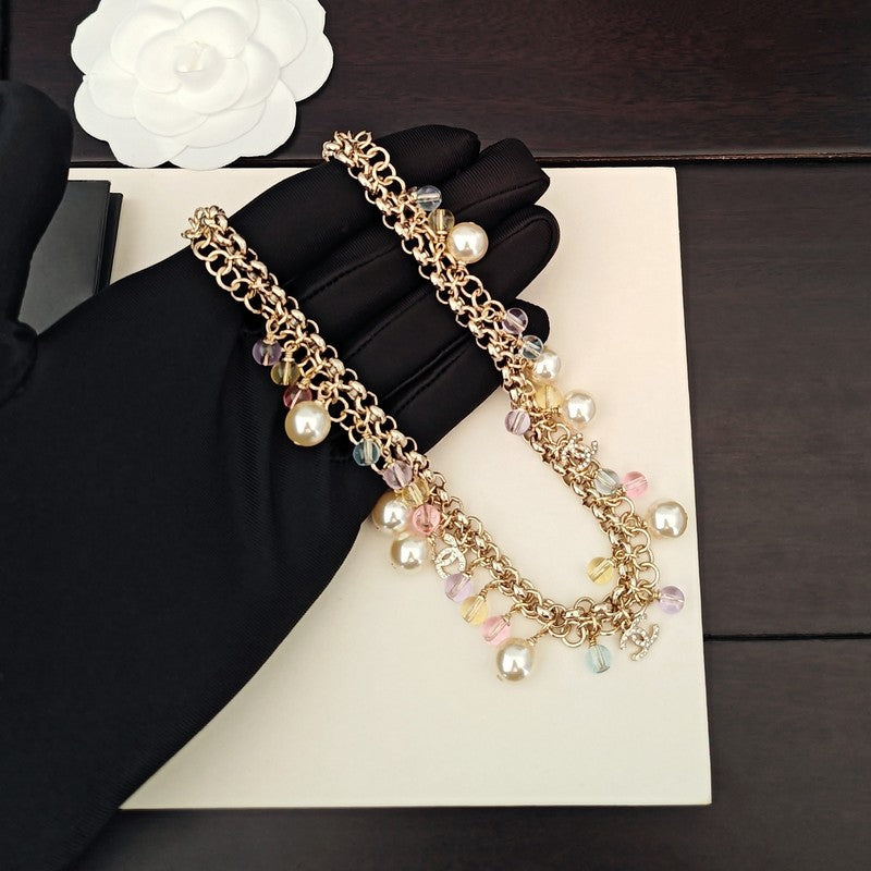 18K Chanel Pink Crystal Chain Links Necklace